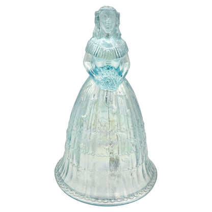 Bride Bell Blue Glass Figurine Iridescent Finish Vintage Style Collectible 6"H