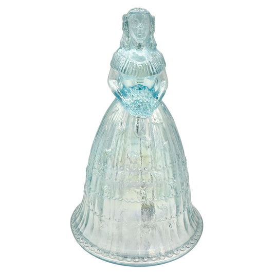 Bride Bell Blue Glass Figurine Iridescent Finish Vintage Style Collectible 6"H