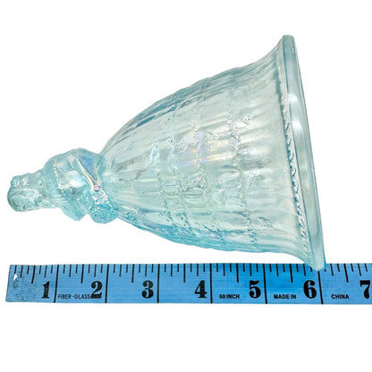 Bride Bell Blue Glass Figurine Iridescent Finish Vintage Style Collectible 6"H