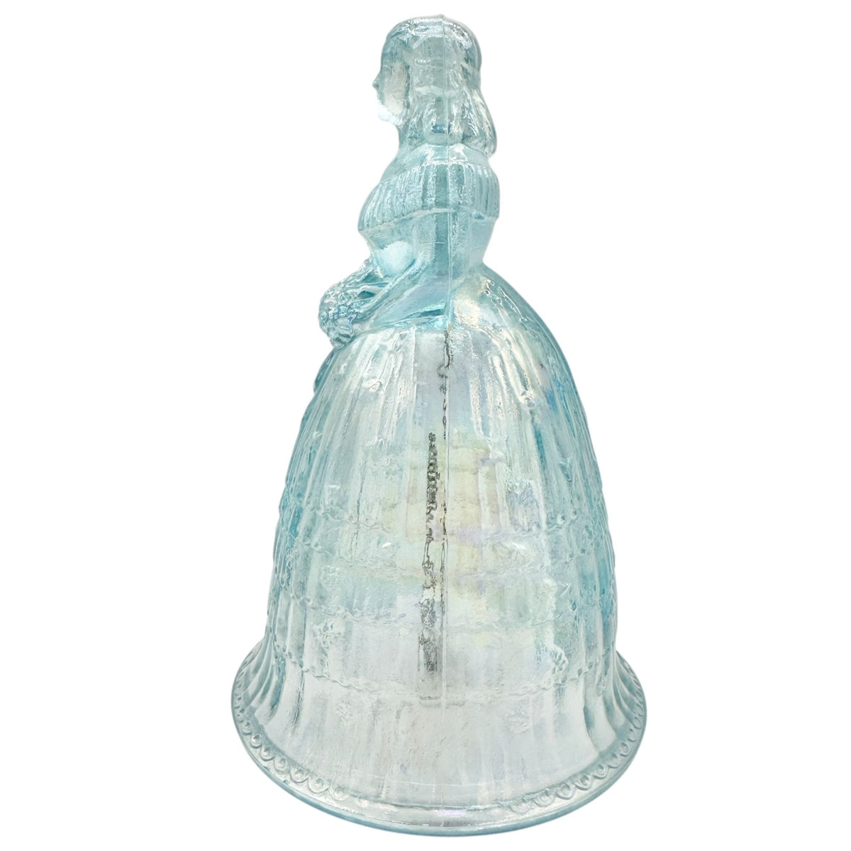 Bride Bell Blue Glass Figurine Iridescent Finish Vintage Style Collectible 6"H
