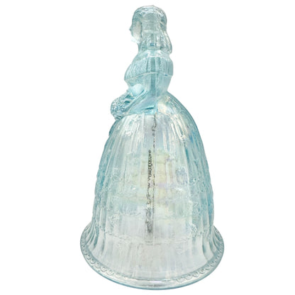 Bride Bell Blue Glass Figurine Iridescent Finish Vintage Style Collectible 6"H