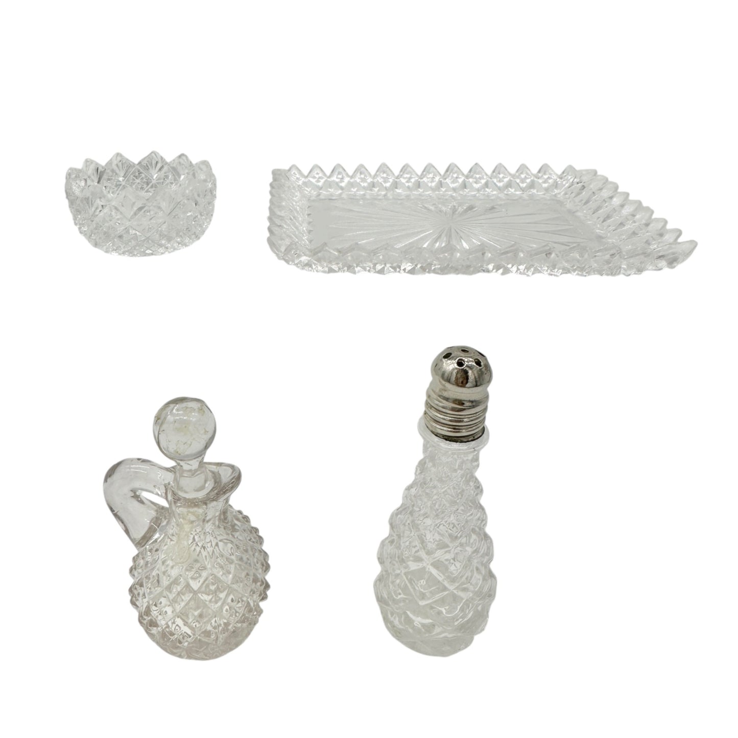 English Hobnail Vtg Childs Condiment Set Westmoreland Specialty Co 1924 Glass