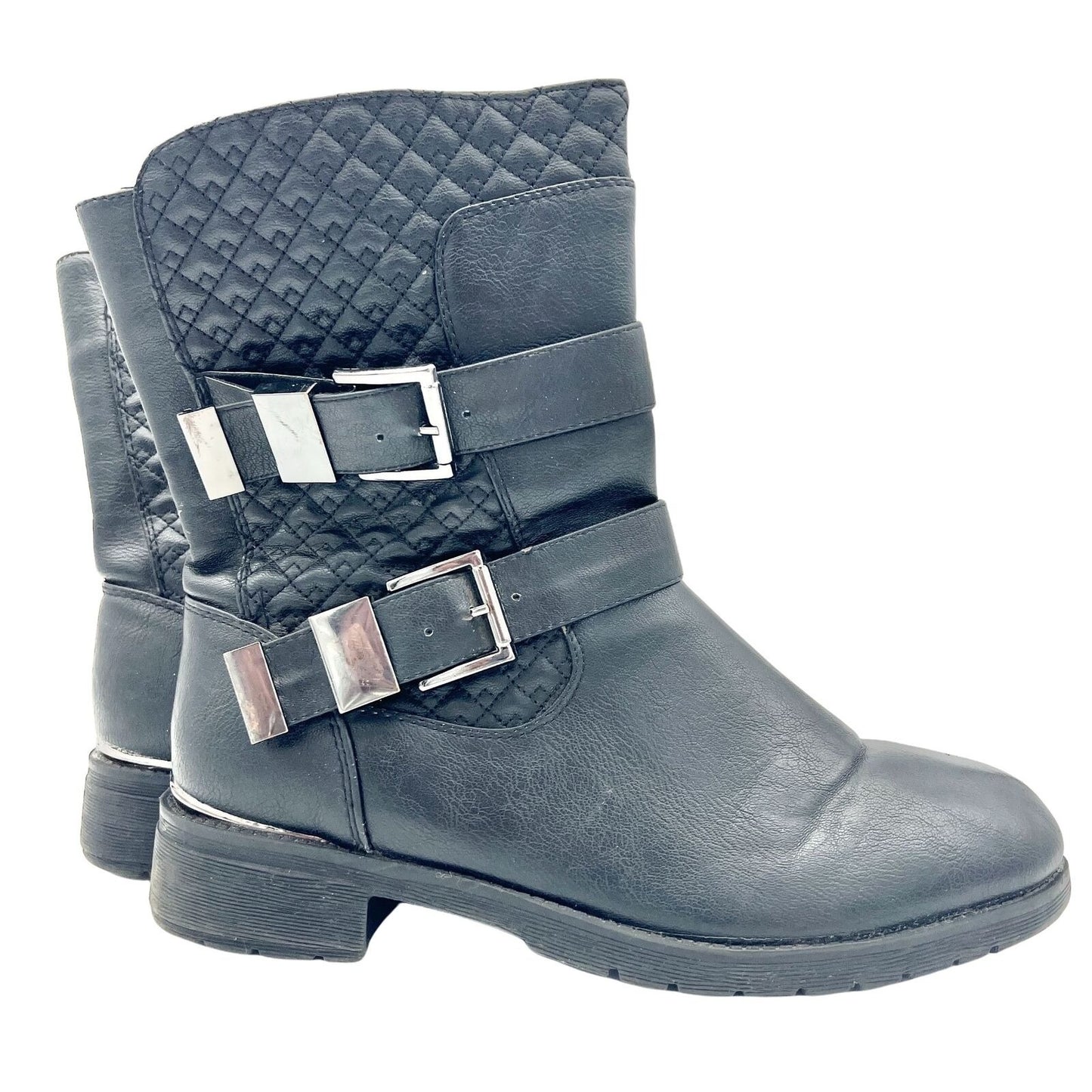 Cloudwalker Harlie Moto Boots Womens 9.5W Quilted Black Buckle Ankle Inner Zip