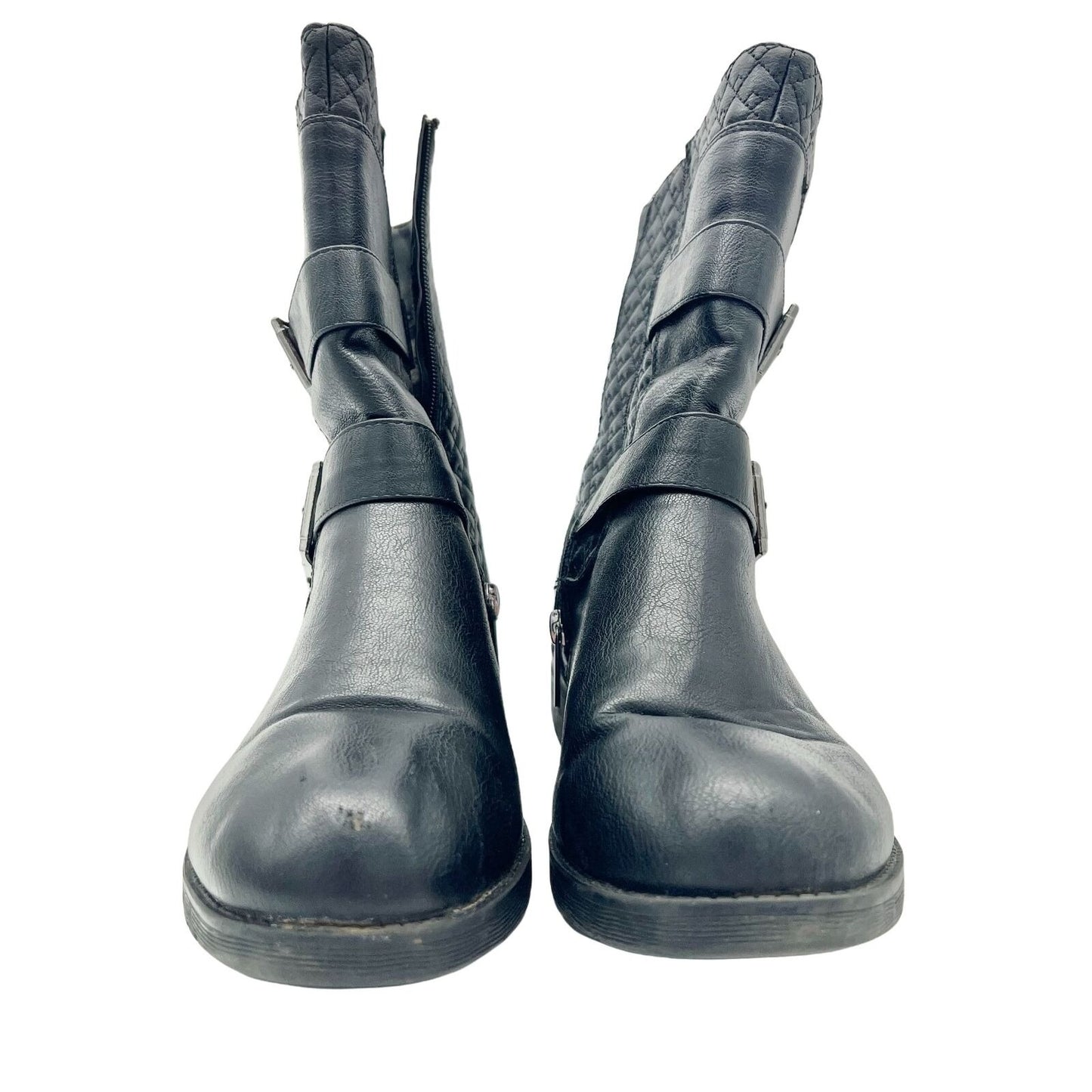 Cloudwalker Harlie Moto Boots Womens 9.5W Quilted Black Buckle Ankle Inner Zip