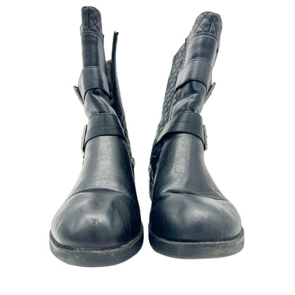 Cloudwalker Harlie Moto Boots Womens 9.5W Quilted Black Buckle Ankle Inner Zip