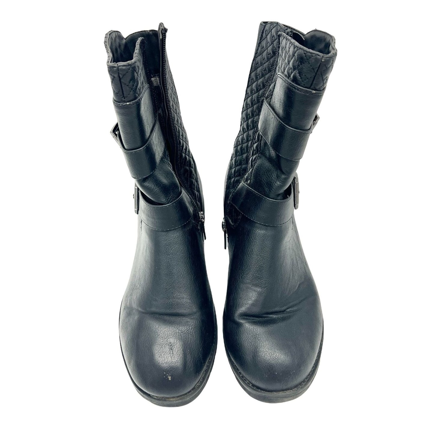 Cloudwalker Harlie Moto Boots Womens 9.5W Quilted Black Buckle Ankle Inner Zip