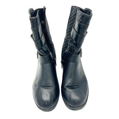 Cloudwalker Harlie Moto Boots Womens 9.5W Quilted Black Buckle Ankle Inner Zip