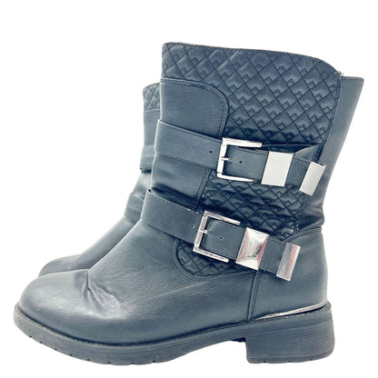 Cloudwalker Harlie Moto Boots Womens 9.5W Quilted Black Buckle Ankle Inner Zip
