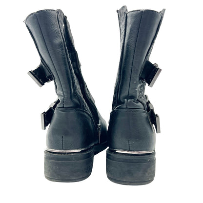 Cloudwalker Harlie Moto Boots Womens 9.5W Quilted Black Buckle Ankle Inner Zip