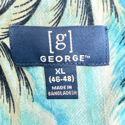 George Tropical Hawaiian Shirt Mens XL Lt Blue Pink Hibiscus Sailboats Rayon SS