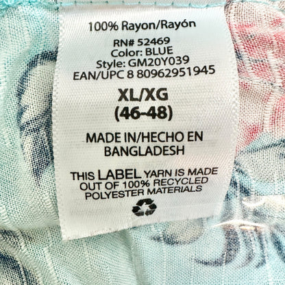 George Tropical Hawaiian Shirt Mens XL Lt Blue Pink Hibiscus Sailboats Rayon SS