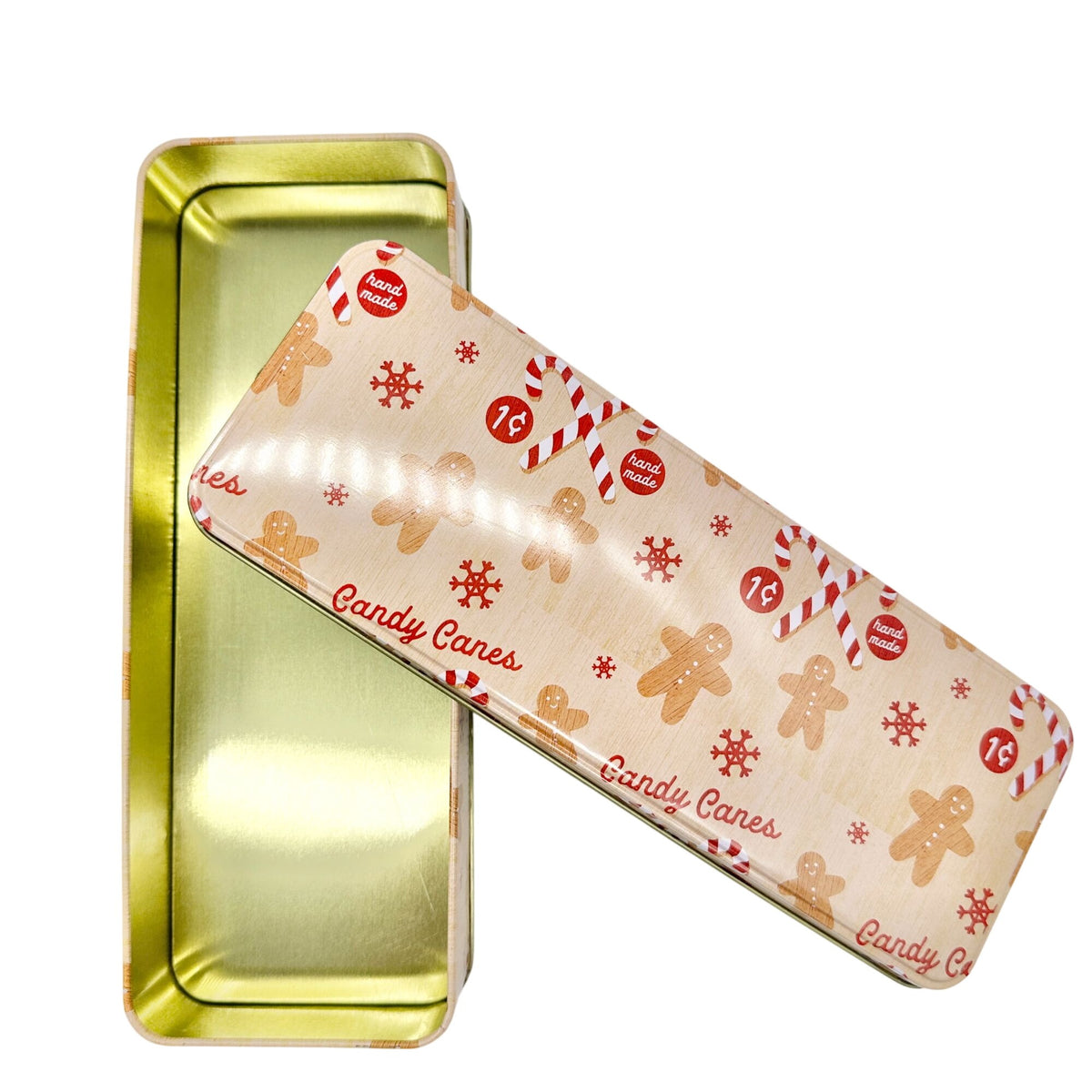 Holiday Gift Tin Candy Cane Gingerbread Men Goodies Gift Giving 9 X 3