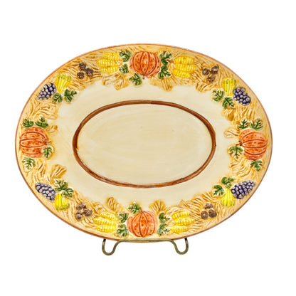 Handpainted Ceramic Harvest Design Platter  9 X 7 Oval Fall Thanksgiving Decor