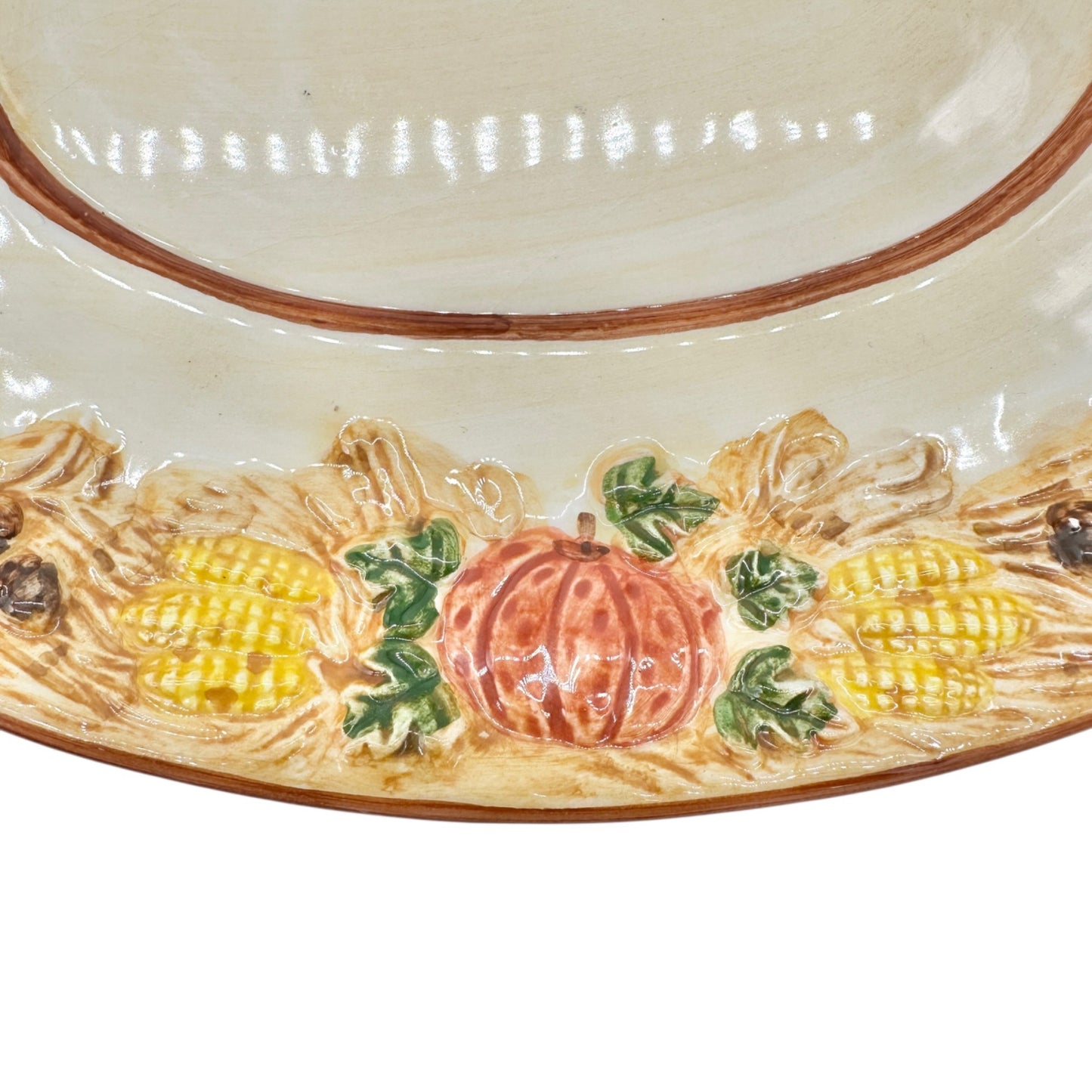 Handpainted Ceramic Harvest Design Platter  9 X 7 Oval Fall Thanksgiving Decor