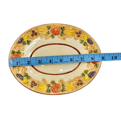 Handpainted Ceramic Harvest Design Platter  9 X 7 Oval Fall Thanksgiving Decor
