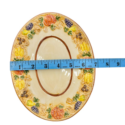 Handpainted Ceramic Harvest Design Platter  9 X 7 Oval Fall Thanksgiving Decor