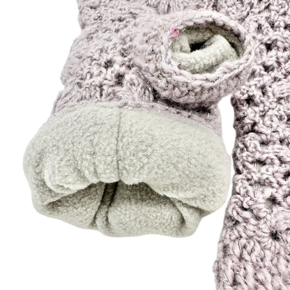 Crochet Fingerless Gloves Floral Design Fleece Lining Lavender Gray Womens