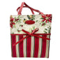 Longaberger Canvas Tote Or Gift Bag Red Green Stripes Floral Pattern EUC 9x8x3.5