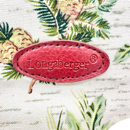Longaberger Canvas Tote Or Gift Bag Red Green Stripes Floral Pattern EUC 9x8x3.5
