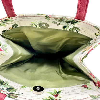 Longaberger Canvas Tote Or Gift Bag Red Green Stripes Floral Pattern EUC 9x8x3.5