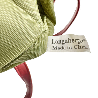 Longaberger Canvas Tote Or Gift Bag Red Green Stripes Floral Pattern EUC 9x8x3.5