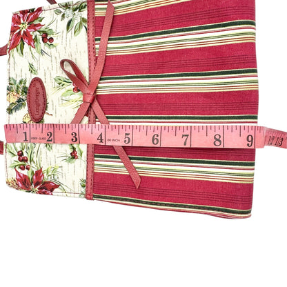 Longaberger Canvas Tote Or Gift Bag Red Green Stripes Floral Pattern EUC 9x8x3.5