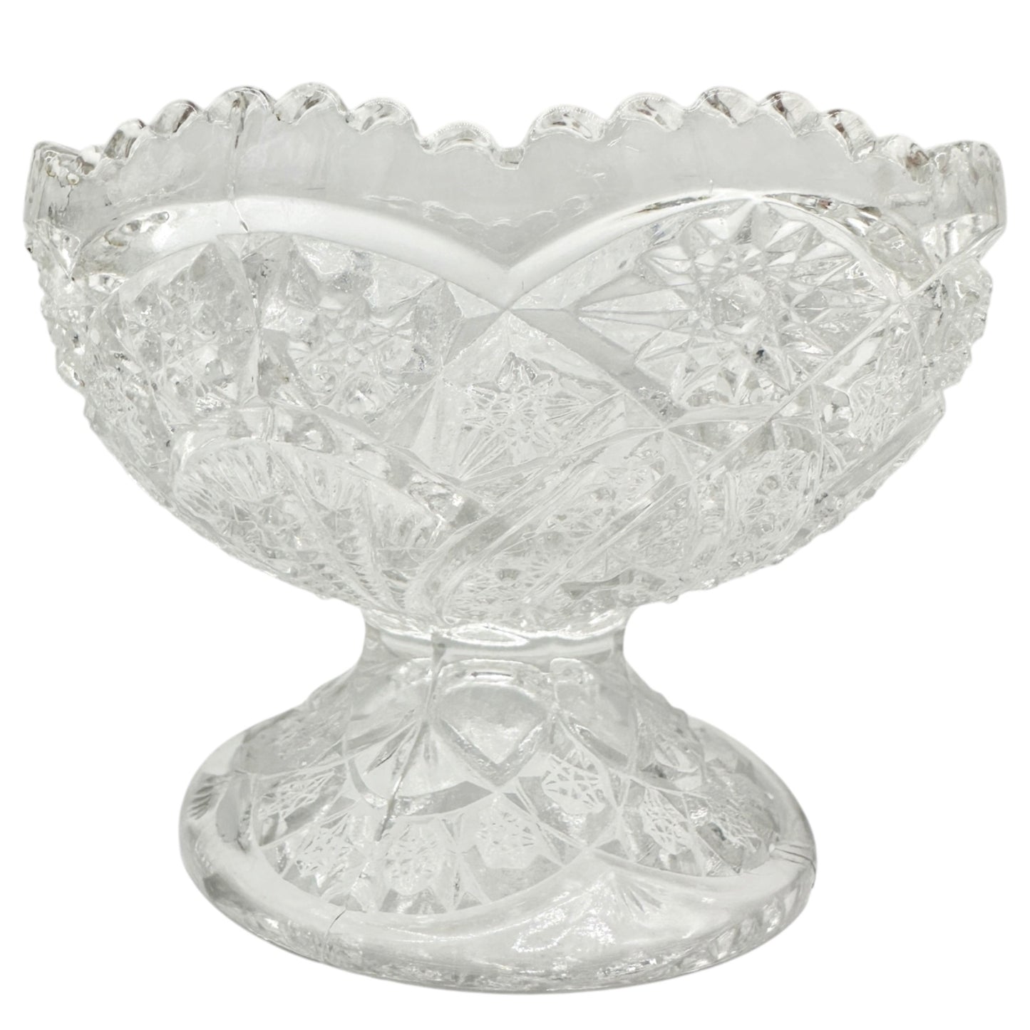 Vintage Childrens Glass Punch Bowl Set 6 Cups Intricate Diamond Pattern EAPG
