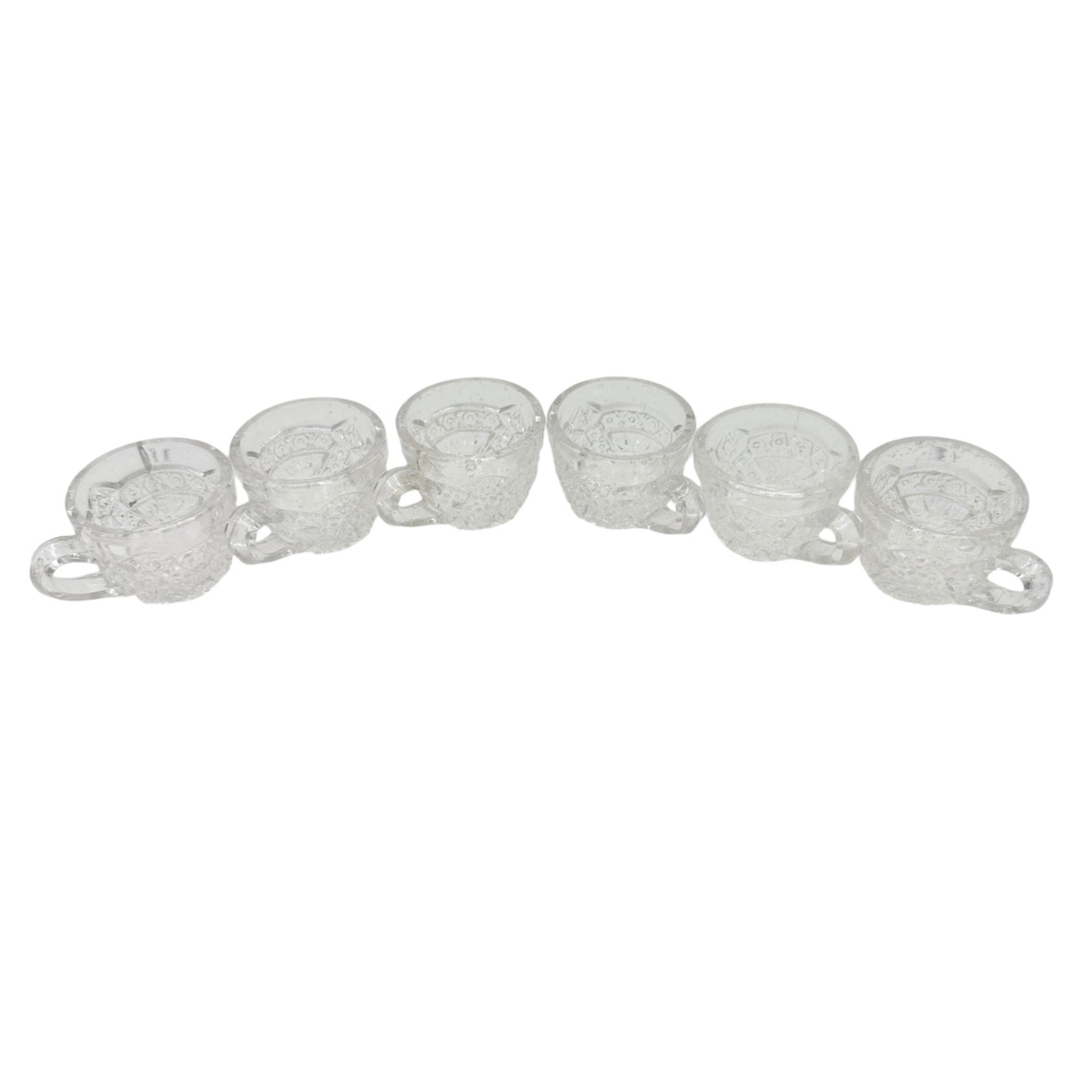 Vintage Childrens Glass Punch Bowl Set 6 Cups Intricate Diamond Pattern EAPG