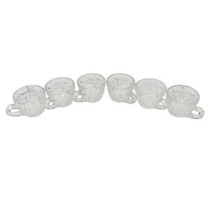 Vintage Childrens Glass Punch Bowl Set 6 Cups Intricate Diamond Pattern EAPG