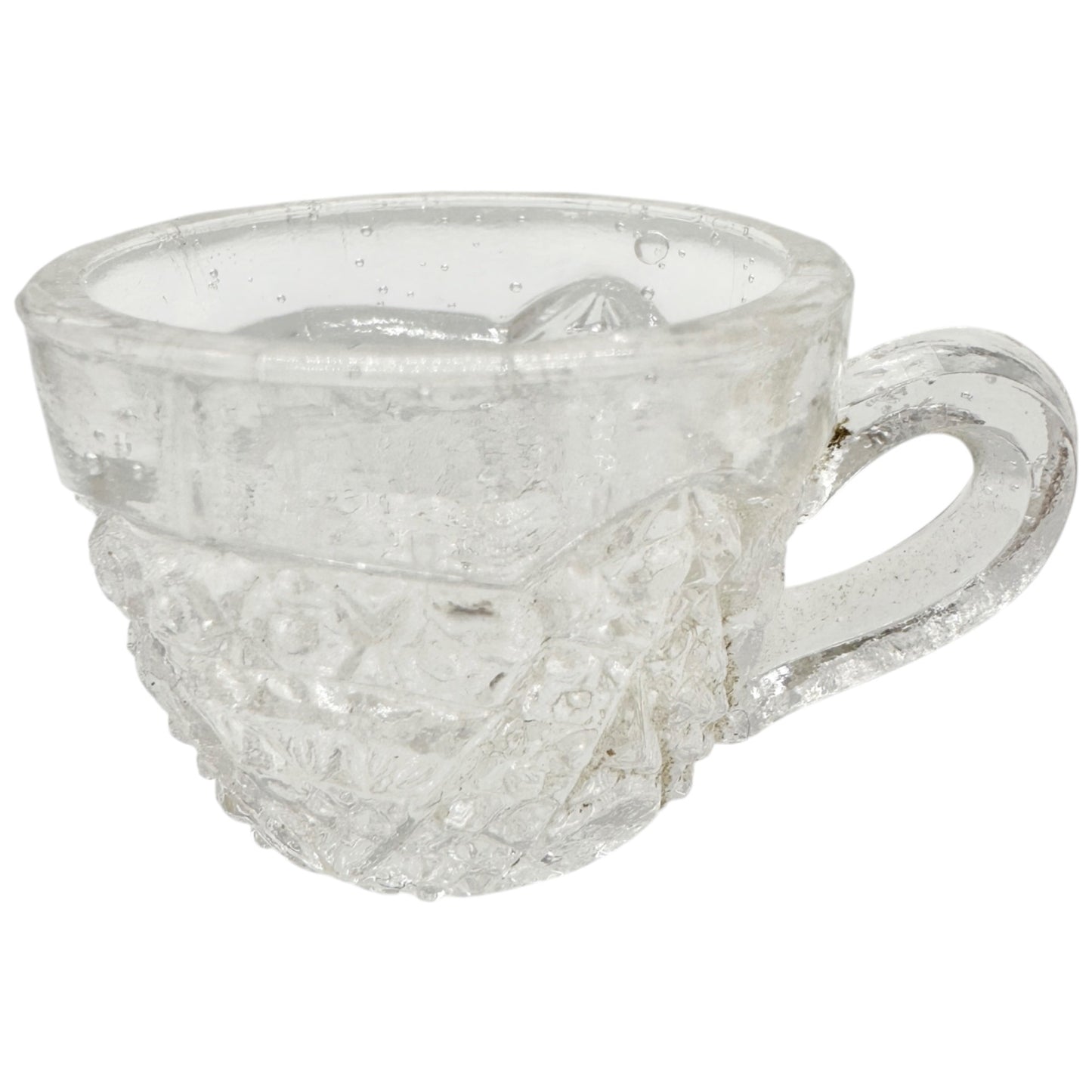 Vintage Childrens Glass Punch Bowl Set 6 Cups Intricate Diamond Pattern EAPG