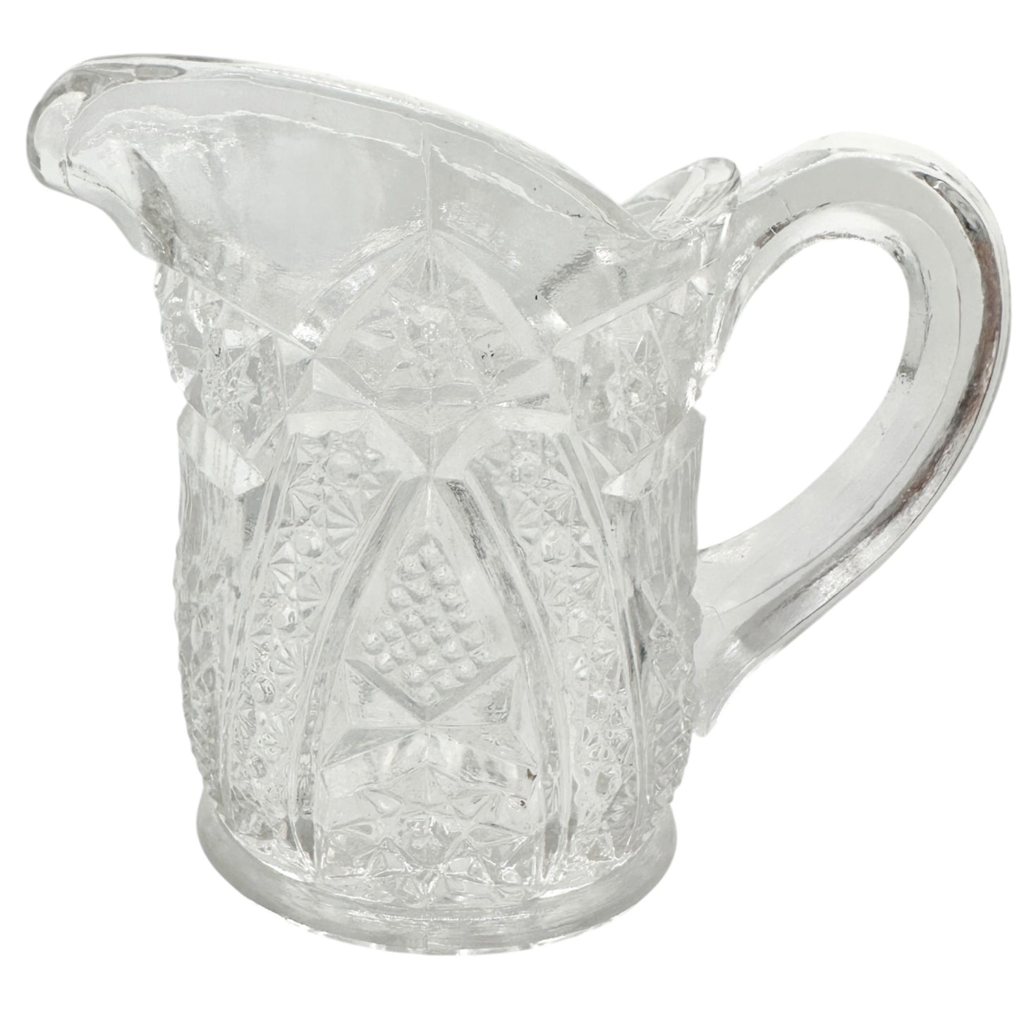 Vintage Childrens Glass Punch Bowl Set 6 Cups Intricate Diamond Pattern EAPG