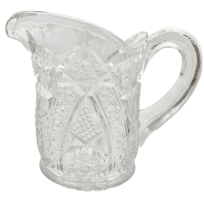 Vintage Childrens Glass Punch Bowl Set 6 Cups Intricate Diamond Pattern EAPG