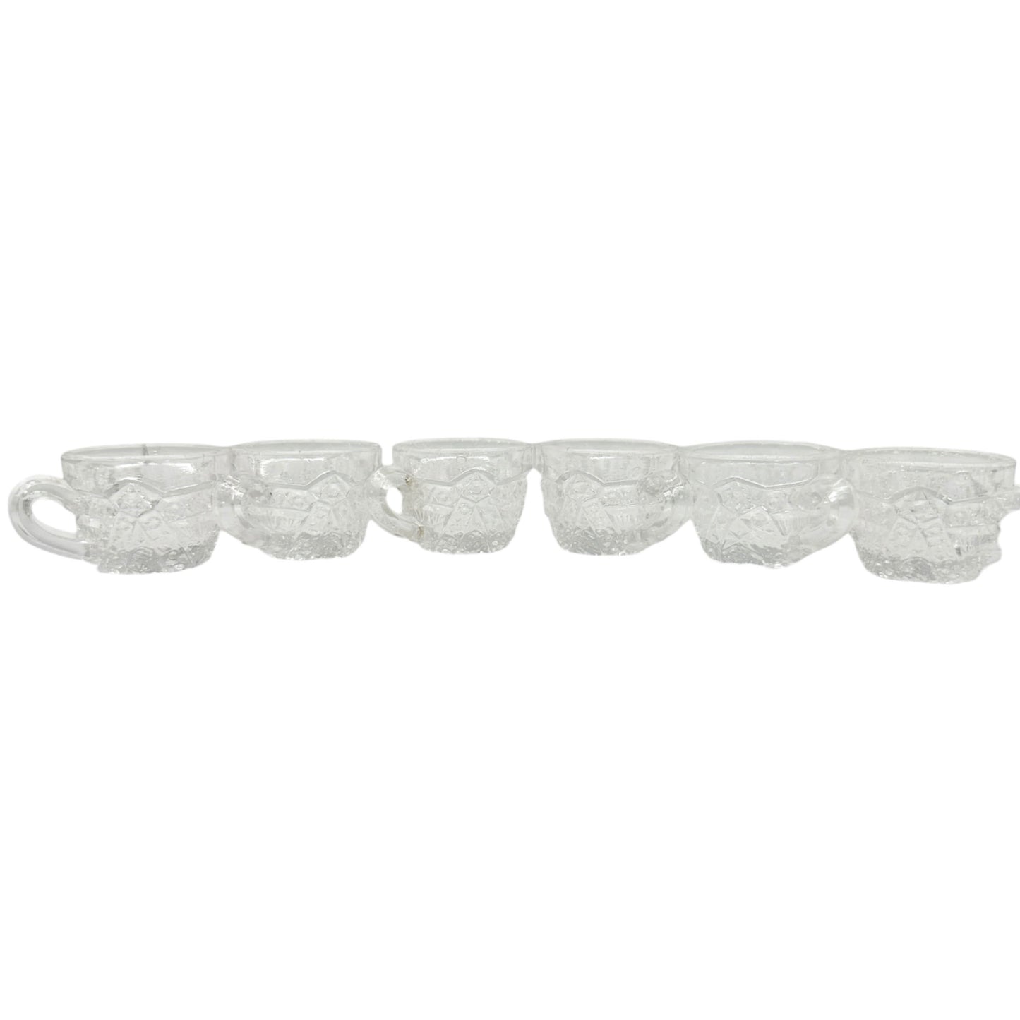 Vintage Childrens Glass Punch Bowl Set 6 Cups Intricate Diamond Pattern EAPG