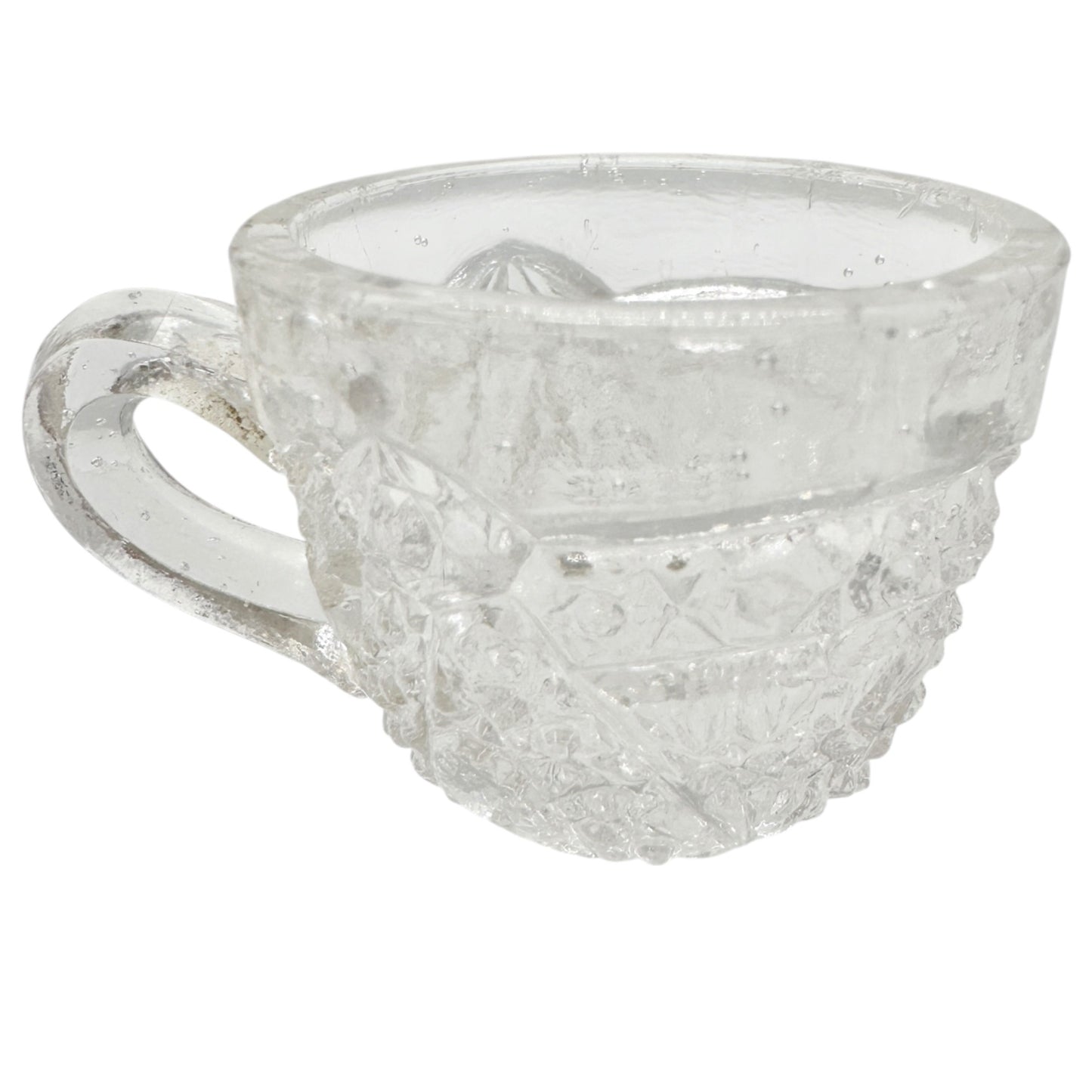 Vintage Childrens Glass Punch Bowl Set 6 Cups Intricate Diamond Pattern EAPG