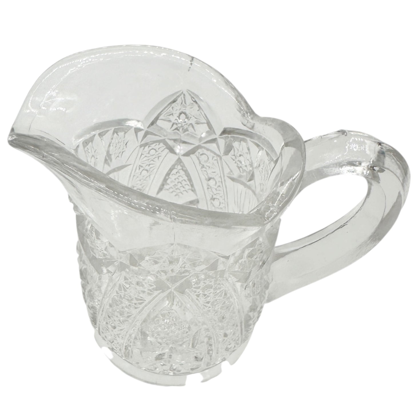 Vintage Childrens Glass Punch Bowl Set 6 Cups Intricate Diamond Pattern EAPG