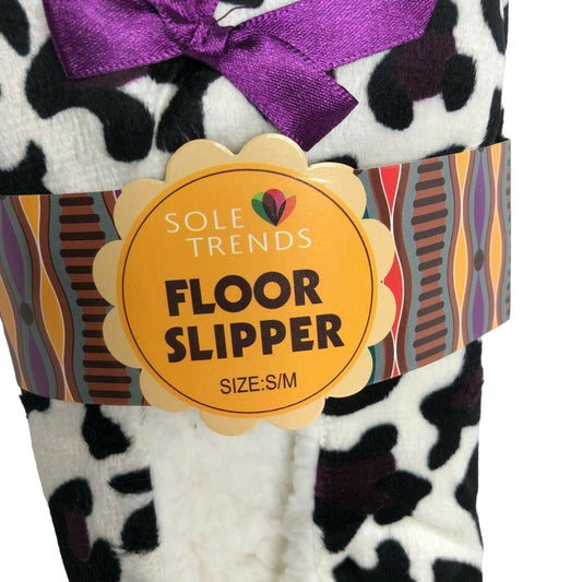 Sole Trends Floor Slippers S/M NWT Soft Animal Print Cozy Leopard Spots Purple
