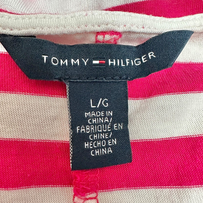 Tommy Hilfiger Halter Maxi Dress Womens L Pink White Striped Cotton Modal Blend