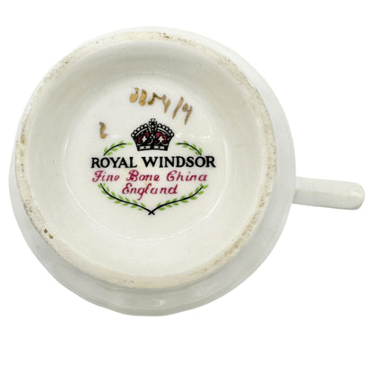 Royal Windsor Fine Bone China Floral Tea Cup Saucer Floral England Vtg Numbered