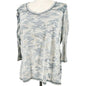 Ruff Hewn Top Womens 2X Blue Green Tan Camo VNeck Cotton 3/4 Sleeves Casual Tee