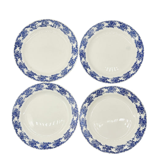 Set Of 4 Vintage Dinner Plates 9 inch White Blue Floral Porcelain Tableware