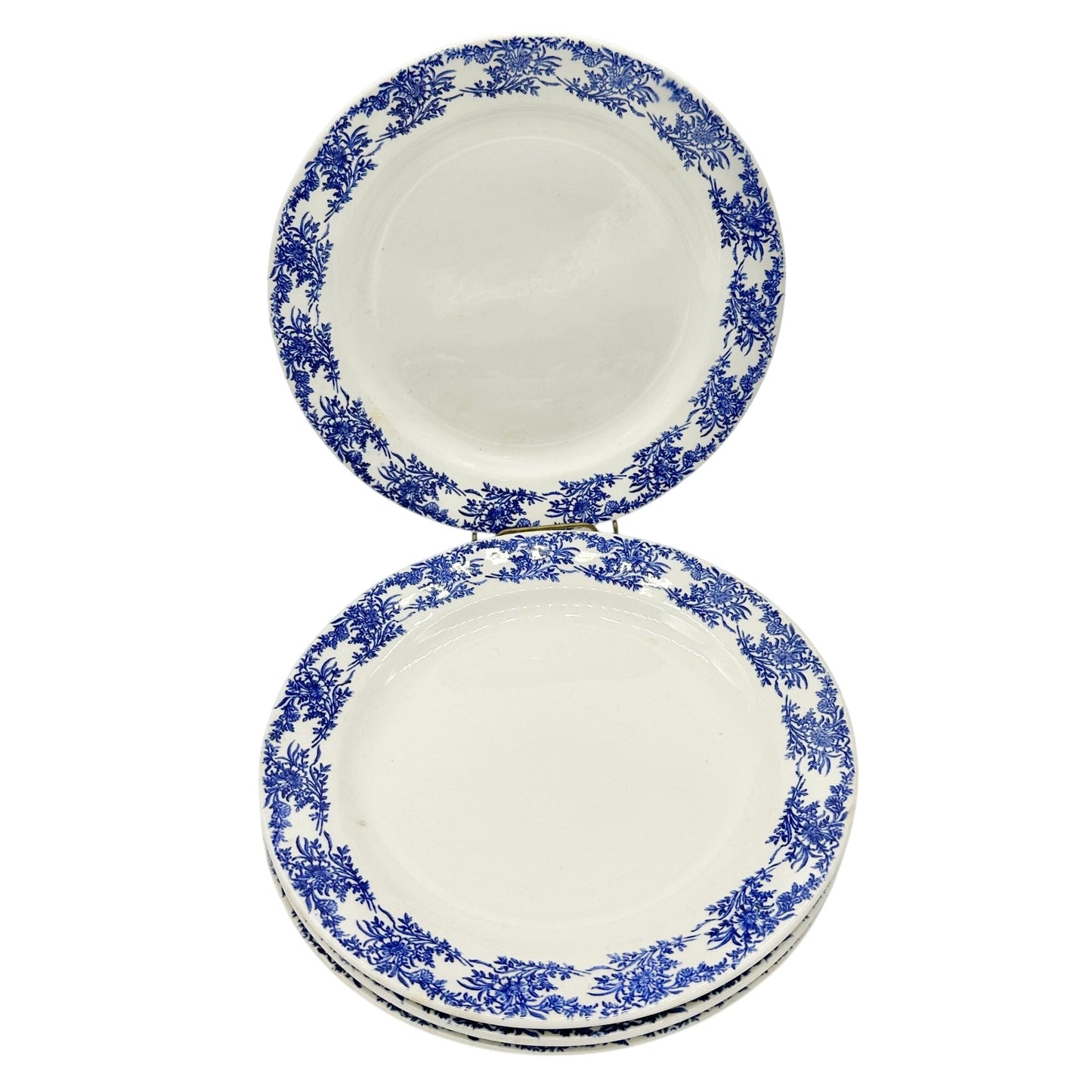 Set Of 4 Vintage Dinner Plates 9 inch White Blue Floral Porcelain Tableware