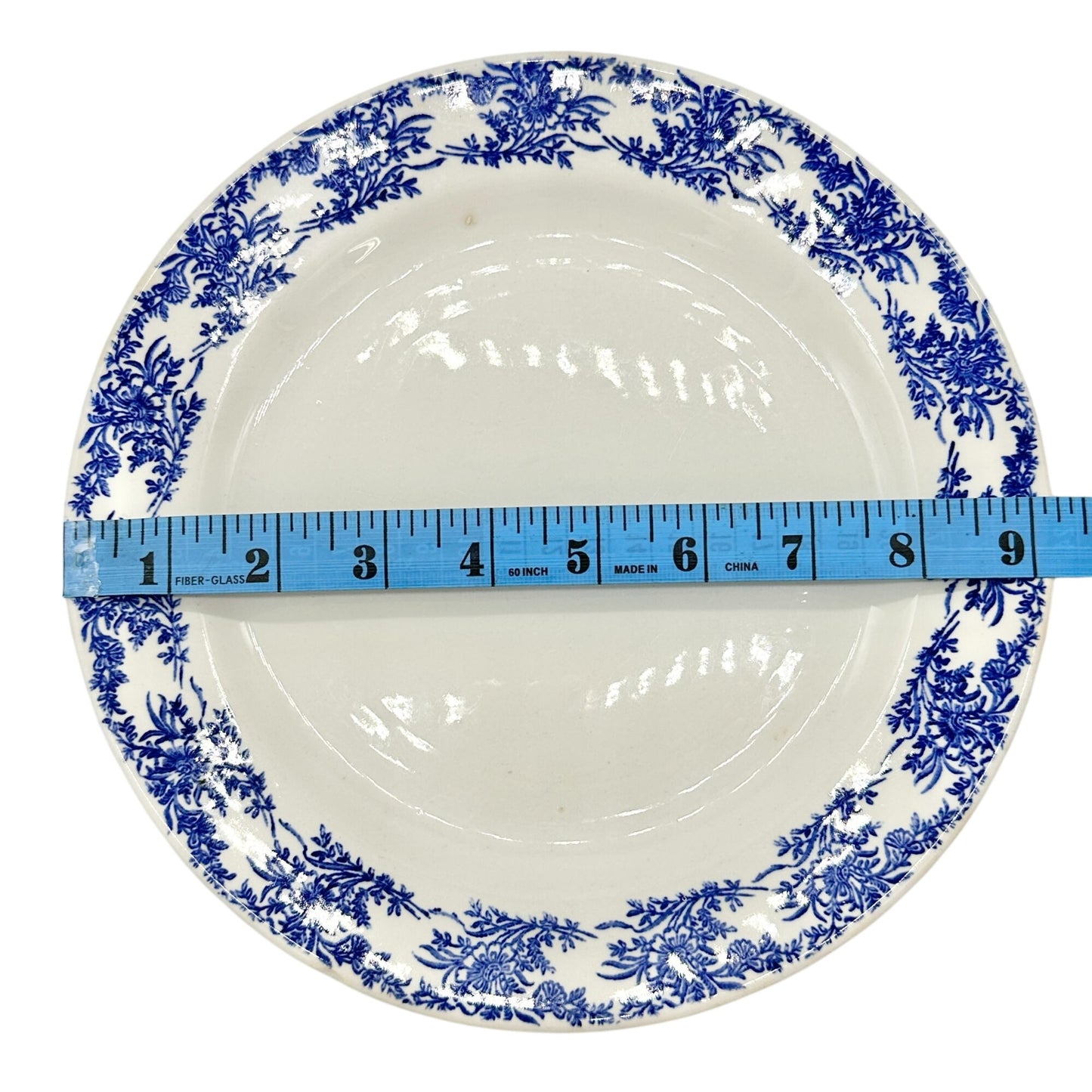 Set Of 4 Vintage Dinner Plates 9 inch White Blue Floral Porcelain Tableware