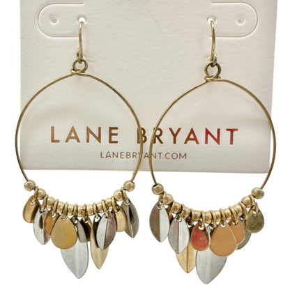 Lane Bryant Tri Tone Leaf Dangle Hoop Earrings Gold and Silver 2.5 inch Drop