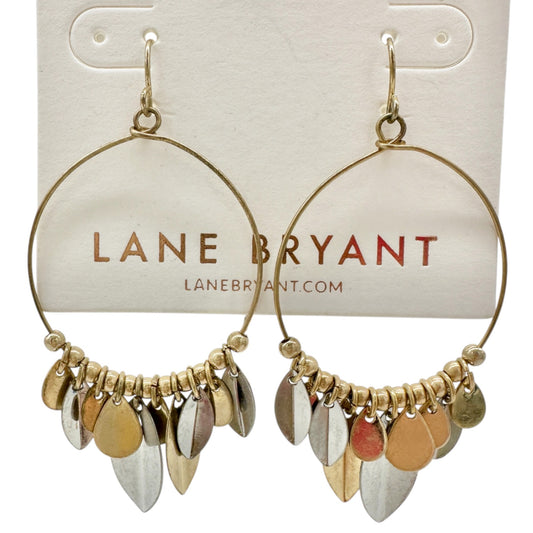 Lane Bryant Tri Tone Leaf Dangle Hoop Earrings Gold and Silver 2.5 inch Drop