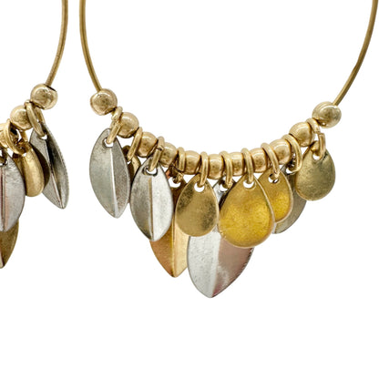 Lane Bryant Tri Tone Leaf Dangle Hoop Earrings Gold and Silver 2.5 inch Drop