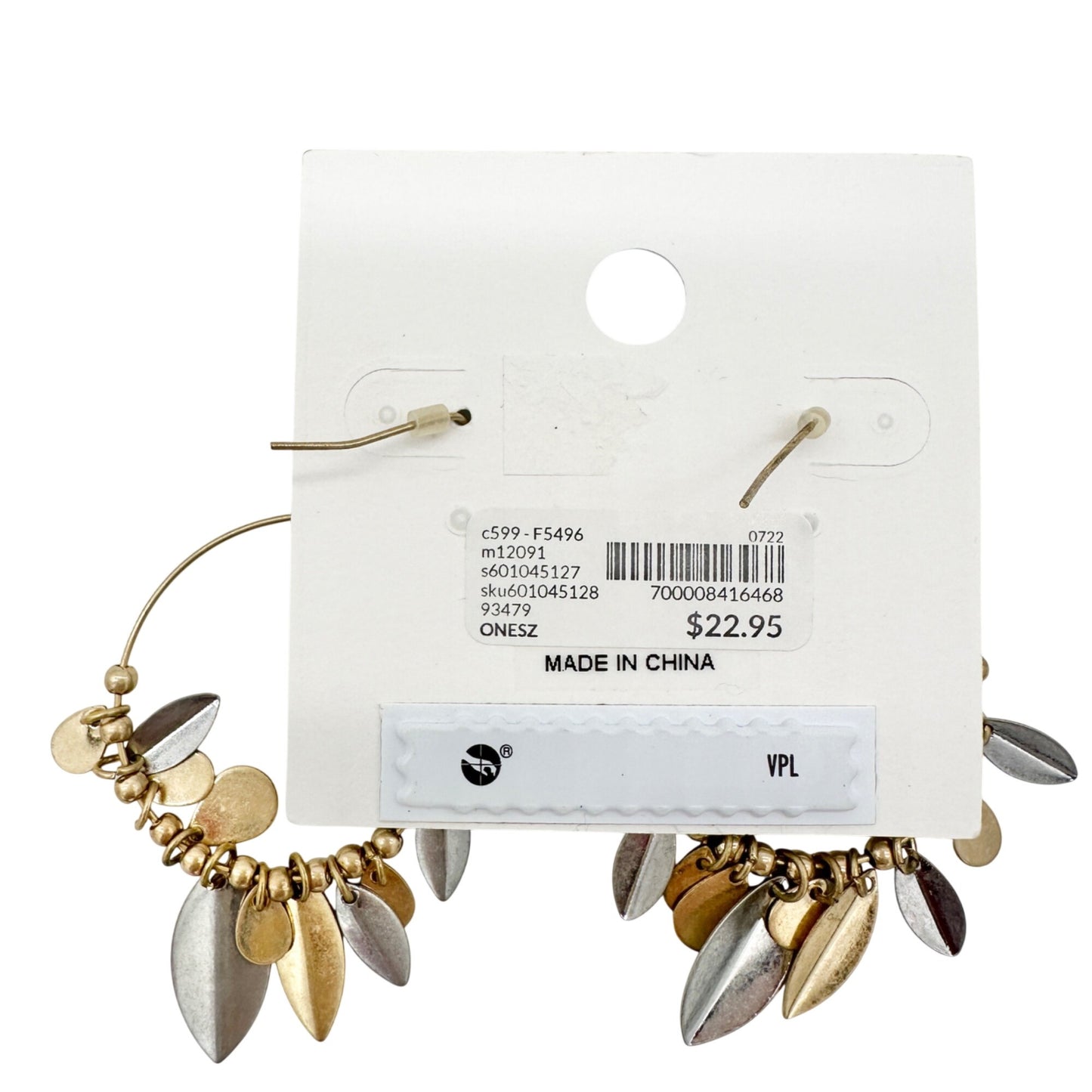 Lane Bryant Tri Tone Leaf Dangle Hoop Earrings Gold and Silver 2.5 inch Drop