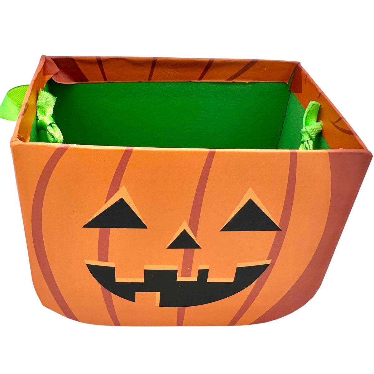 Cardboard Jack O Lantern Pumpkin Gift or Treat Bag 4"H x 5"W x 4"D Orange Green