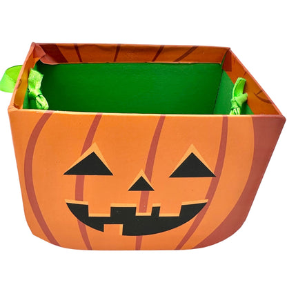 Cardboard Jack O Lantern Pumpkin Gift or Treat Bag 4"H x 5"W x 4"D Orange Green