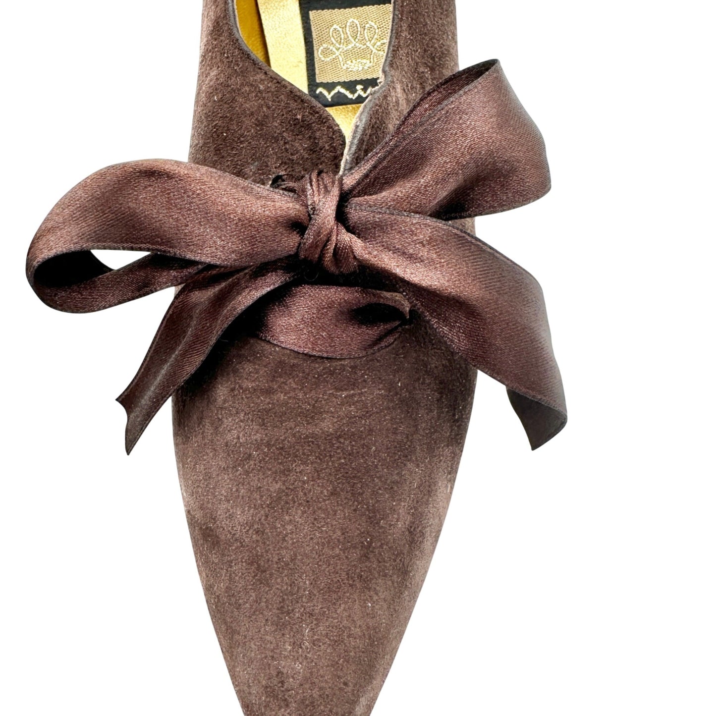 Vtg Nina Unila Brown Suede Kitten Heel Pumps Shoes 8.5N Ribbon Tie Made In Spain