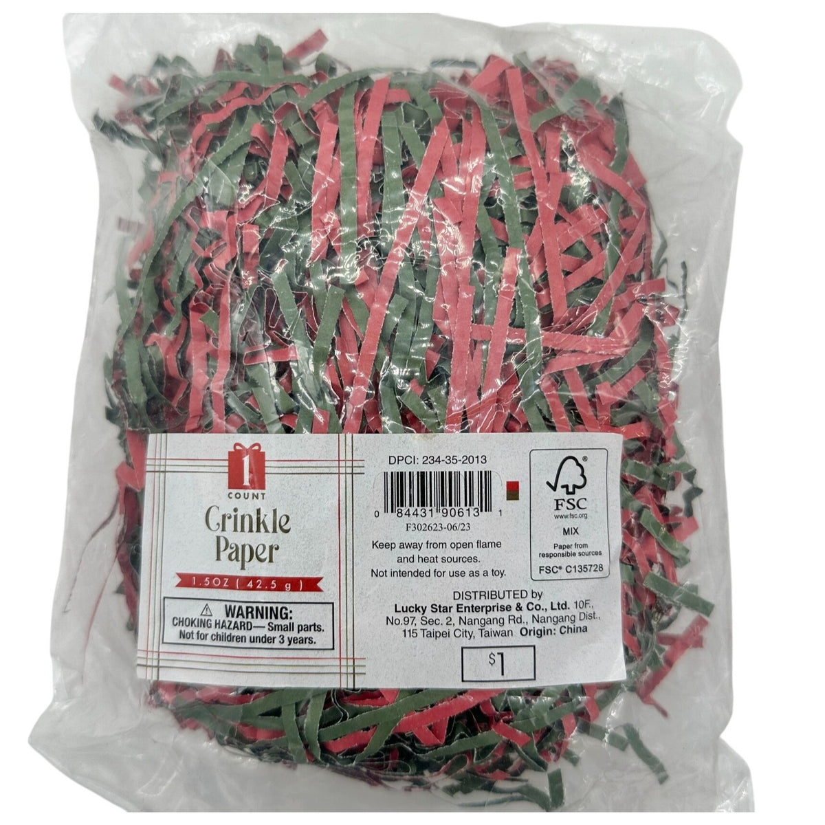 Crinkle Paper 3 bags Red Green For Gift Wrapping Decorative NIP